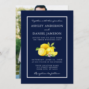 Invitation Aquarelle Citrons Vert Bleu Mariage Photo