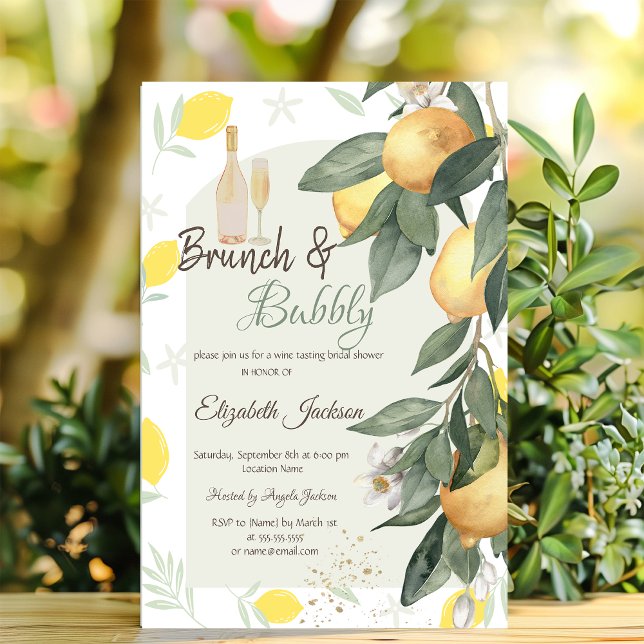 Invitation Aquarelle Citrons Vert Carreaux Brunch & Bulles (Créateur téléchargé)