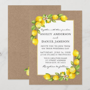 Invitation Aquarelle Citrons Vert Kraft Mariage