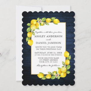 Invitation Aquarelle Citrons Vert Mariage en bois bleu