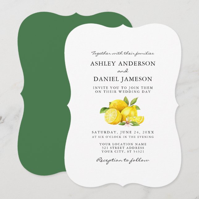 Invitation Aquarelle Citrons Vert Mariage GB (Devant / Derrière)