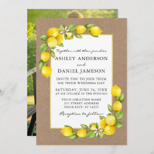 Invitation Aquarelle Citrons Vert Photo Kraft Mariage