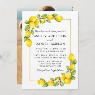 Invitation Aquarelle Citrons Vert Photo Mariage or