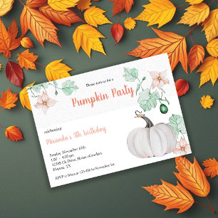 Invitation Aquarelle Citrouille blanc mignon