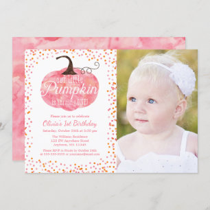 Invitation Aquarelle Citrouille Confetti Fille premier annive
