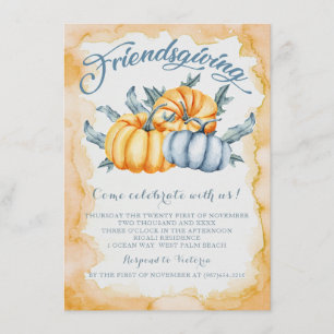 Invitation Aquarelle citrouille de l'amitié orange et bleu