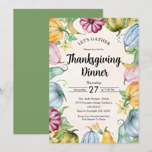 Invitation Aquarelle Citrouille et feuille Thanksgiving Dîner