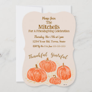 Invitation Aquarelle Citrouille Friendsgiving PERSONNALISER