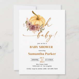 Invitation aquarelle Citrouille Oh Bébé