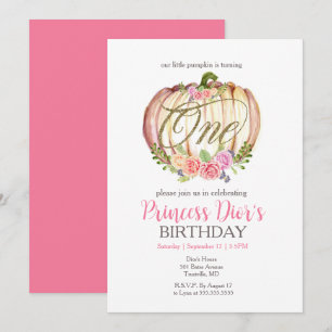 Invitation Aquarelle Citrouille rose mignonne Premier anniver