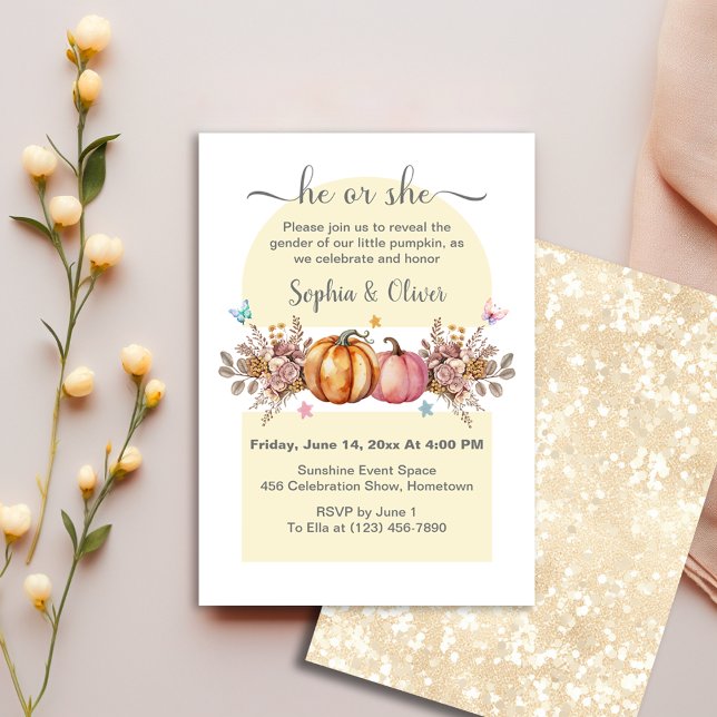 Invitation Aquarelle Citrouille Sexe Révéler Lui Ou Elle (Créateur téléchargé)