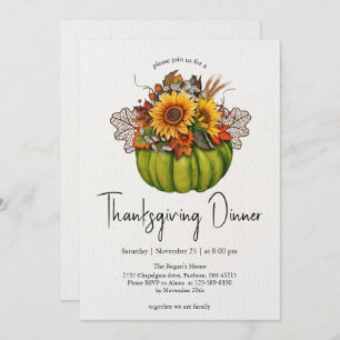 Invitation Aquarelle Citrouille & Tournesol Thanksgiving
