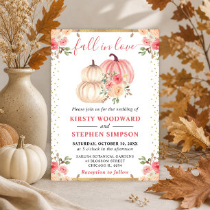 Invitation Aquarelle Citrouilles Florales Rose Beige Mariage