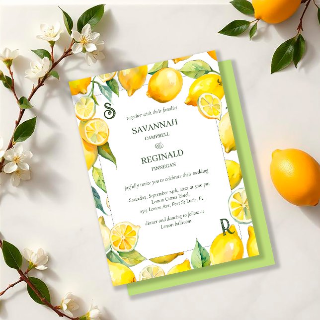 Invitation Aquarelle Citrus Citrus Moderne Monogramme Mariage (Créateur téléchargé)