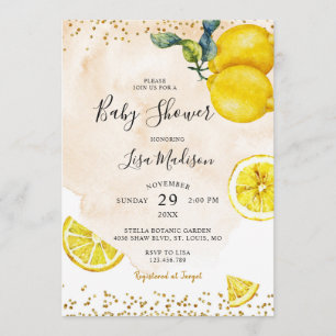 Invitation Aquarelle Citrus Lemon Baby shower à thème