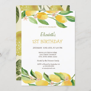 Invitation Aquarelle Citrus Lemons Fleurs Anniversaire