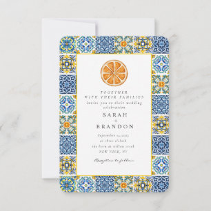 Invitation Aquarelle Citrus Méditerranée Bleu Mariage