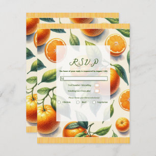 Invitation Aquarelle Citrus Orange Mariage Feuille RSVP