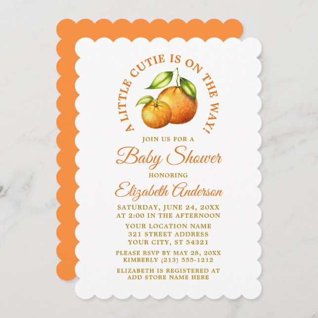 Invitation Aquarelle Citrus Oranges Un Peu Douche Cutie (Devant / Derrière)