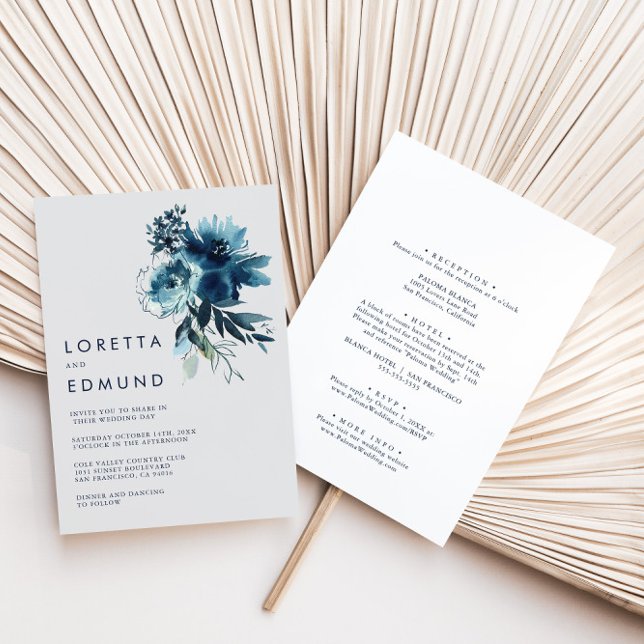 Invitation Aquarelle classique Floral Arrière et Mariage avan (Créateur téléchargé)