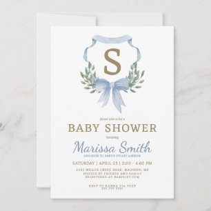 Invitation Aquarelle classique Monogram Baby shower garçon