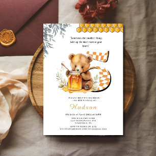 Invitation Aquarelle classique Ours miel cinquième anniversai