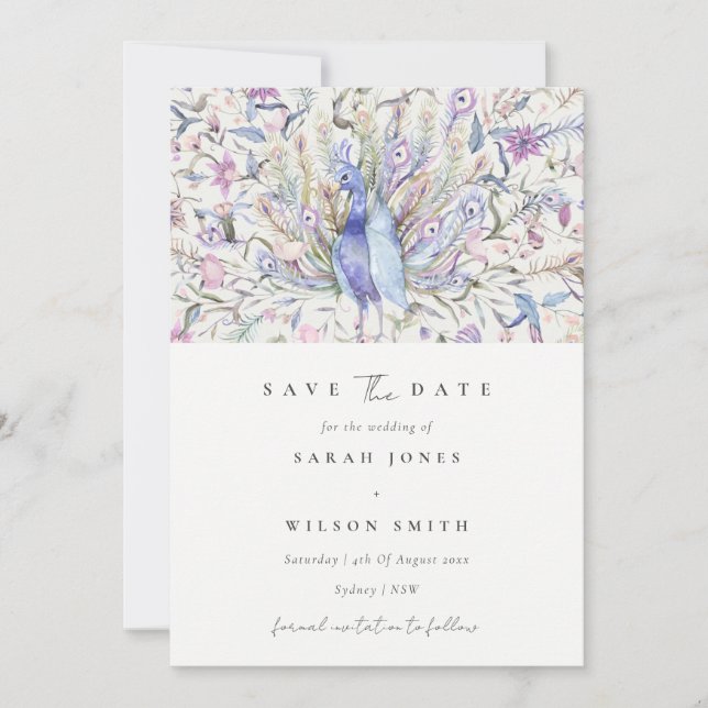 Invitation Aquarelle Classique Peacock Floral Enregistrer La  (Devant)