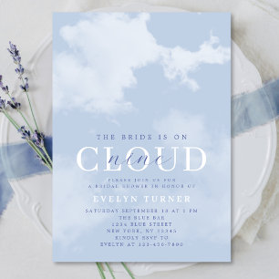 Invitation Aquarelle Cloud Neuf Bleu Fête des mariées blanche