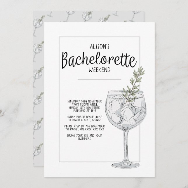 Invitation Aquarelle Cocktail à thème Bachelorette Party (Devant / Derrière)