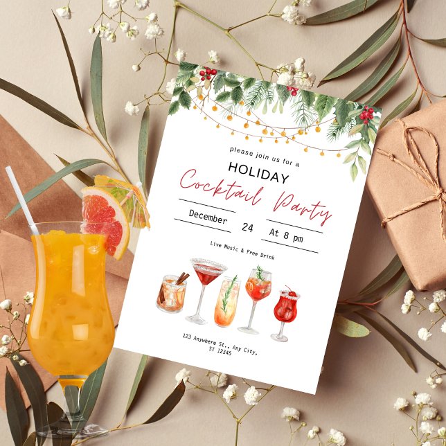 Invitation Aquarelle Cocktail de Noël Boissons de Noël (Créateur téléchargé)