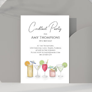 Invitation Aquarelle Cocktails Adulte Anniversaire