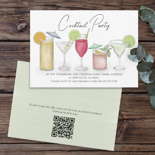 Invitation Aquarelle Cocktails Boissons QR Code Party Website
