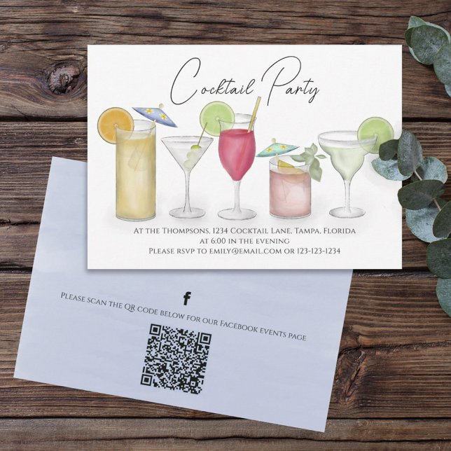 Invitation Aquarelle Cocktails Boissons QR Code Social Media (Créateur téléchargé)
