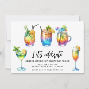 Invitation Aquarelle Cocktails d'été fête d'anniversaire