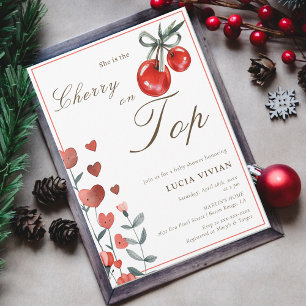 Invitation Aquarelle Coeur cerise florale sur le Baby shower