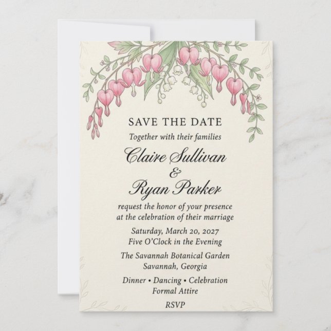 Invitation Aquarelle Cœur Saignant et Muguet de Mai  (Devant)