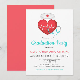 Invitation Aquarelle Coeur Stethoscope Infirmière Diplôme