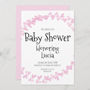 Invitation Aquarelle Coeurs Timbre Baby shower de couronne