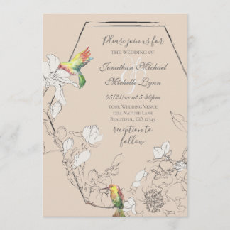 Invitation Aquarelle Colibri Floral Mariage géométrique