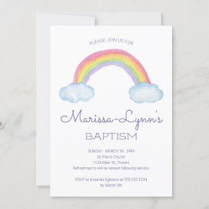 Invitation Aquarelle colorée Baptême arc-en-ciel ou baptême