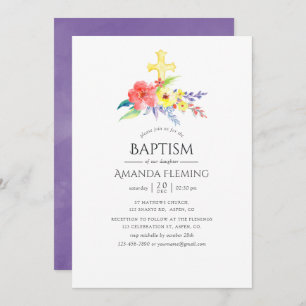 Invitation Aquarelle colorée Baptême ou baptême Floral