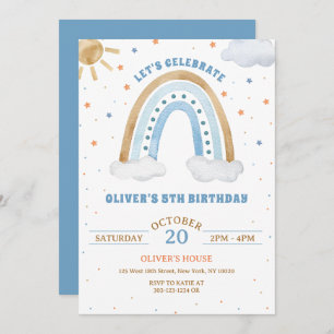 Invitation Aquarelle colorée Boho Rainbow Boy Anniversaire