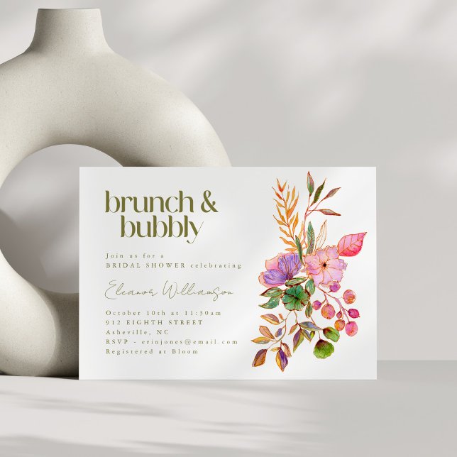 Invitation Aquarelle colorée Brunch Floral Bubbly Douche (Créateur téléchargé)
