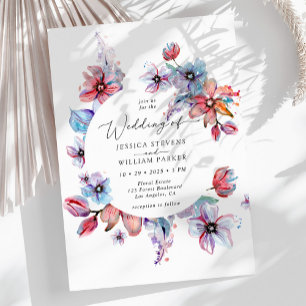 Invitation Aquarelle colorée Circle Fleurs Mariage
