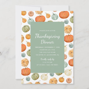Invitation Aquarelle colorée Citrouille Thanksgiving Dîner
