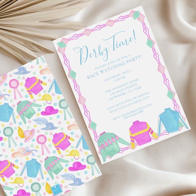 Invitation Aquarelle colorée Derby Jerseys & Casquette Party (Créateur téléchargé)