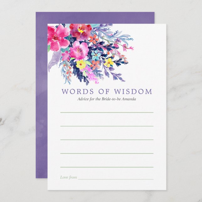 Invitation Aquarelle colorée Fête des mariées florale Conseil (Devant / Derrière)