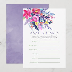 Invitation Aquarelle colorée Floral Baby shower bébé Guess