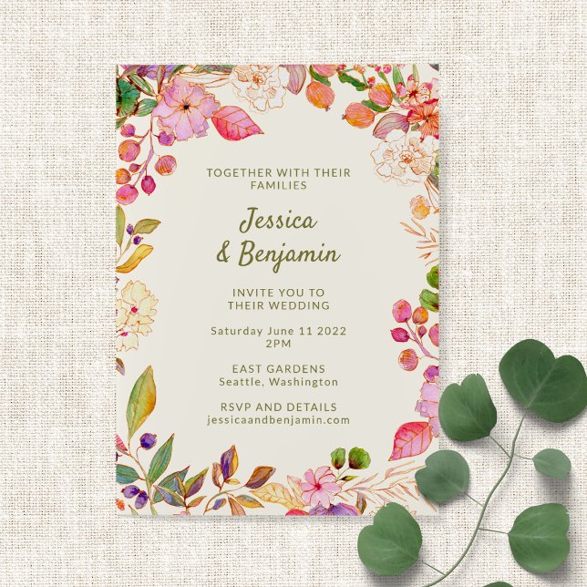 Invitation Aquarelle colorée Floral Illustration Mariage (Créateur téléchargé)