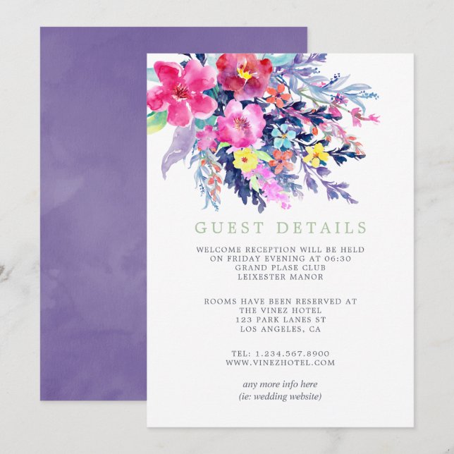 Invitation Aquarelle colorée Floral Mariage Détails de l'invi (Devant / Derrière)